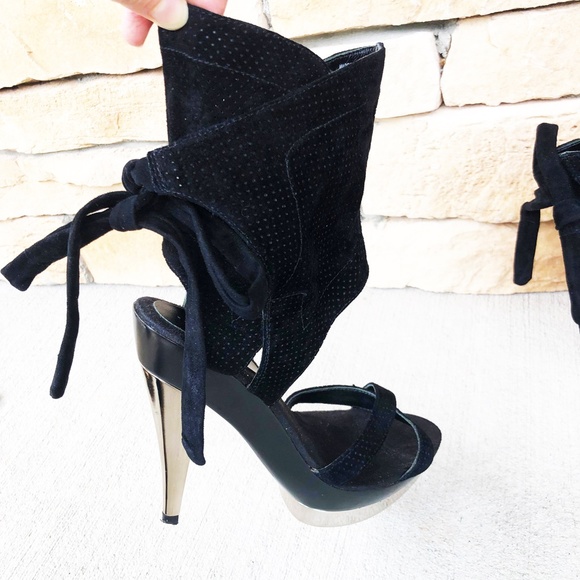 Bebe Black Suede Leather Platform Heals / Rare! - Picture 5 of 10